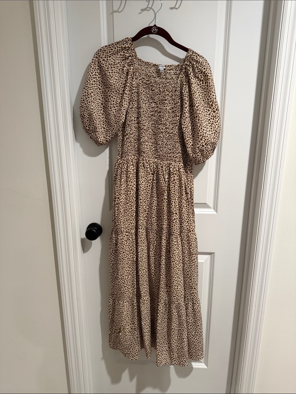 Polagram Beige Leopard-Print Puff-Sleeve Maxi Dress